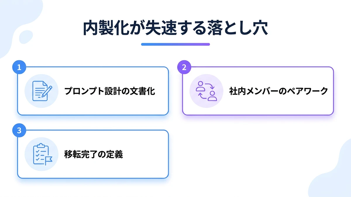 設計上の落とし穴：内製化プロジェクトが失速するパターン
